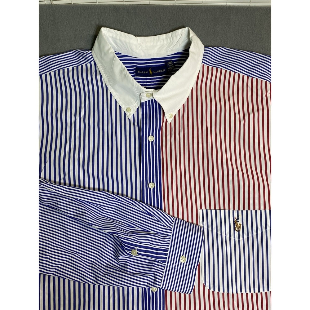 Polo Ralph Lauren Fun Shirt Mens 4XLT Stripe Colorblock Oxford Red White Blue